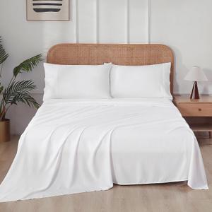 Zaizaihome 100% Bamboo Viscose Full Sheet Set, 400 Thread Count, Cooling Sheets for Hot Sleepers, 16" Deep Pocket, Ultra Soft Breathable & Hotel Luxury Silky Bed Sheets, 4 Pieces, Full, White