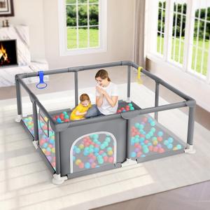 Dripex Baby Playpen, 4747 Inch Small Playpen for Babies, Enhanced Safety Baby Play Yard for Indoor & Outdoor, Infant Play Pen with Soft Breathable Visible Mesh, Anti-Fall Design & Easy Setup, Grey
