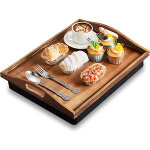 Tioncy 1 Piece Bamboo Lap Tray with Detachable Pillow 16.9'' x 13'' Lap TV Trays Desk with Handles for Adults Eating in Recliner Breakfast Housewarming Gift (Burn Color)