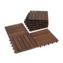 VICTORY RELAX Natural Acacia 12x12 Interlocking Wood Deck Tiles for Balcony, Garden, Patio, Poolside Decor - Waterproof Indoor & Outdoor Flooring - 6 Slats, Round Joints, Pack of 9, Brown Color