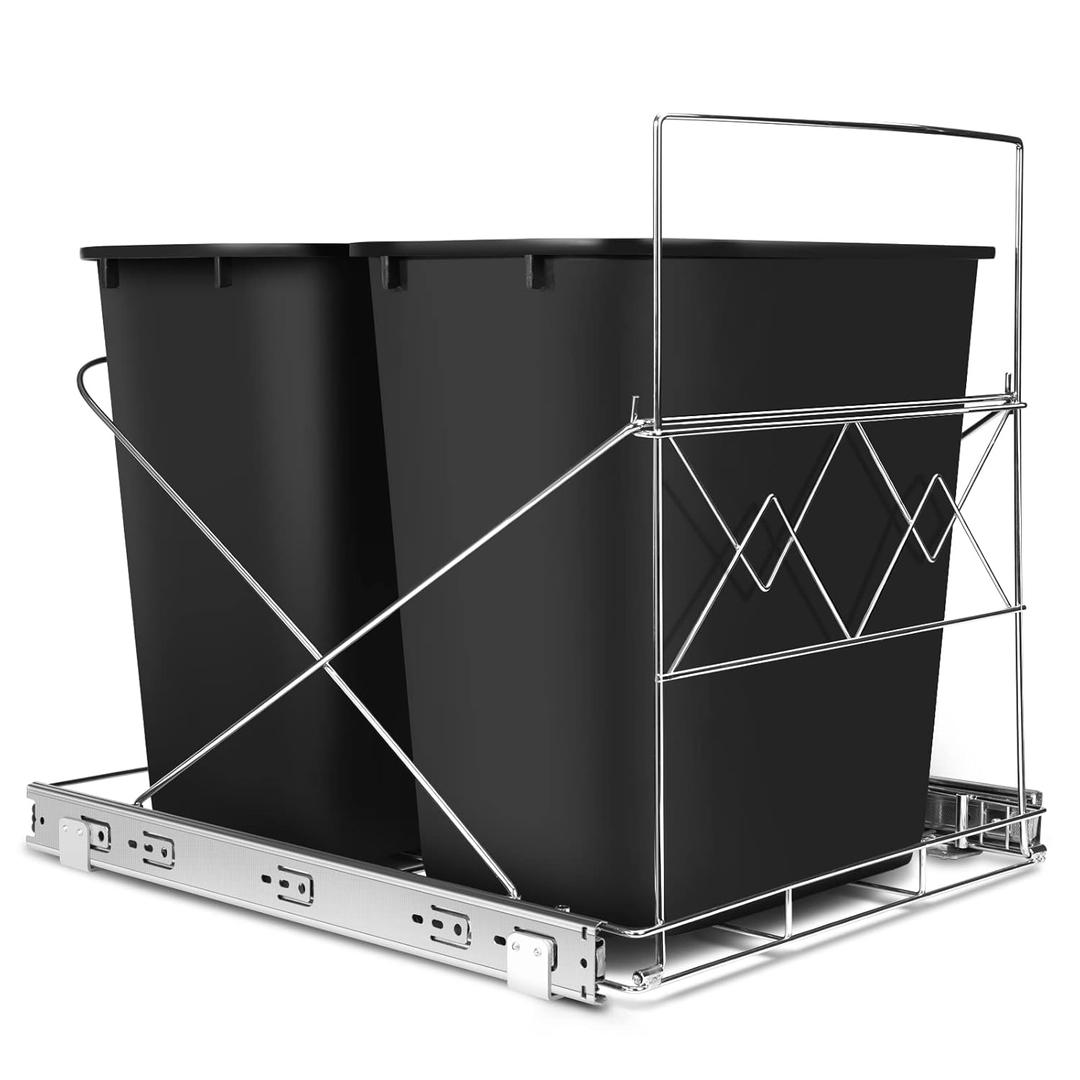 Maltenl Pull Out Can with Lid for Kitchen Cabinets, 35 Qt Under Sink Garbage Bin with Soft Close Full Extension Slides, Hidden Kitchen Waste Recycling Bin, 11" Wide, Black