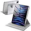 JETech Rotating Case for iPad Pro 11-Inch 2022/2021(4th/3rd gen) with Pencil Holder, 360 Degree Rotation Protective Stand Cover Clear Back, Auto Wake/Sleep (Silver)