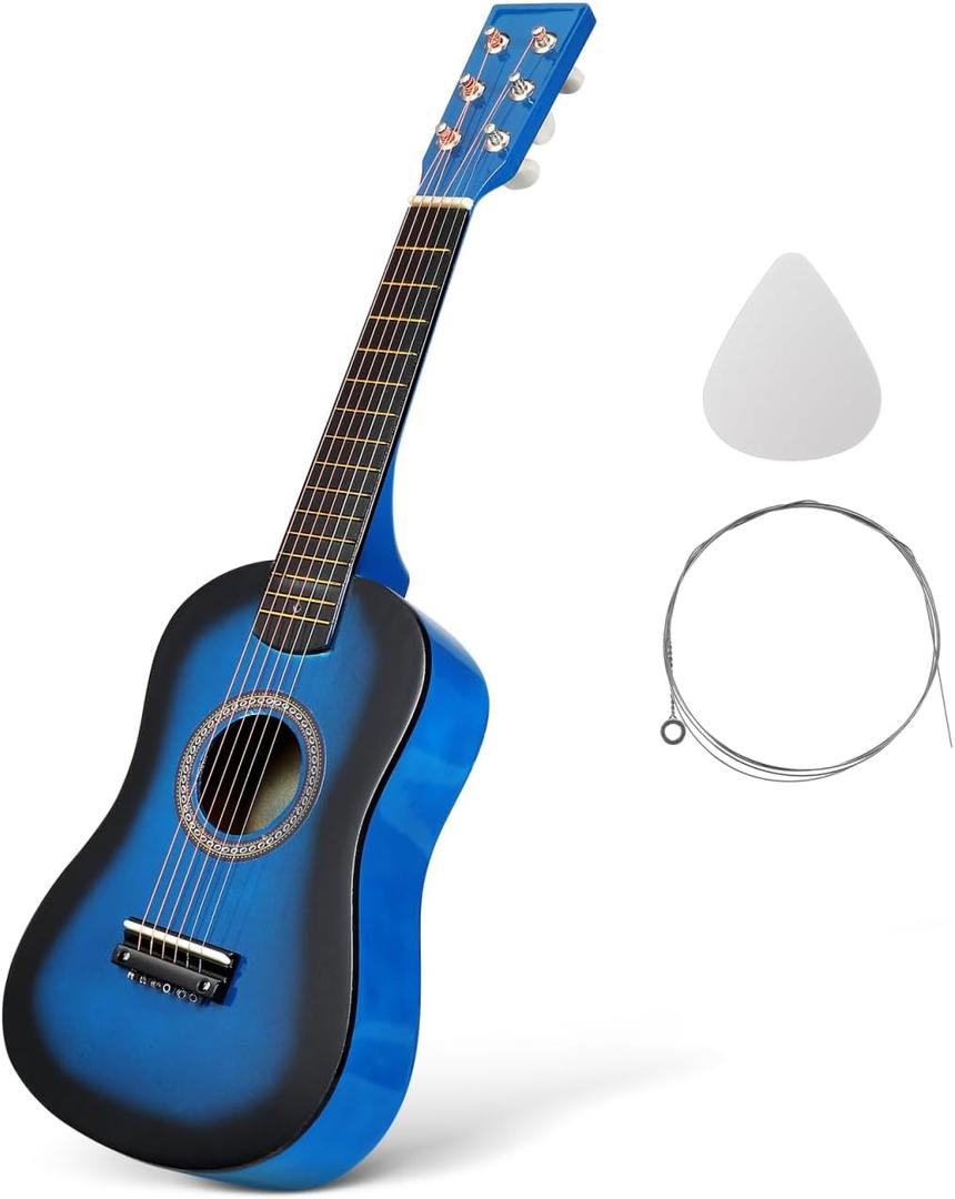 23 Inch Kids Acoustic Guitar, Beginner Folk Guitar, 6-String Wooden Toy for Children, Blue, Ideal for Learning and Entertainment (59.00X19.00X5.90CM)