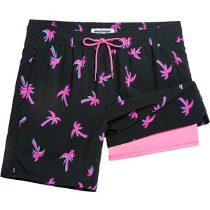 maamgic 2 in 1 Mens Swim Trunks 7 Inch Swim Shorts Swim Suits Board Shorts (Large, Coconut Tree-black)