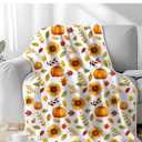 Fall Throw Blanket, Pumpkin Flannel Throw Blanket Fall Thanksgiving Autumn Pumpkins Soft Warm Autumn Leaves Flannel Blankets for Living Room Couch Bed Chair Dorm, 50"x60", Yellow