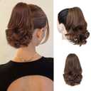 Ponytail Extension 8 Inch Claw Clip in Ponytail Short Curly Ponytail Extension for Women Messy Bun Fluffy Wavy Curly Synthetic Versatile Brown Hairpieces
