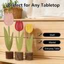 Spring Tulips Metal Flower with Real Wood Base - Rustic Farmhouse Table Centerpiece, Handmade Easter Decor for Tiered Tray, Multicolor Floral Block Alternative, Unique Housewarming Gift for Home Office Shelf