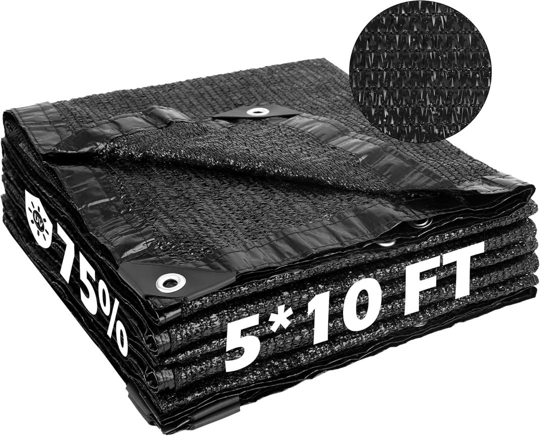 Garden expert 75% Black Shade Cloth 5x10FT Taped Edge with Grommets Sun Net Mesh for Garden Patio Backyard UV-Resistant (5FTx10FT)