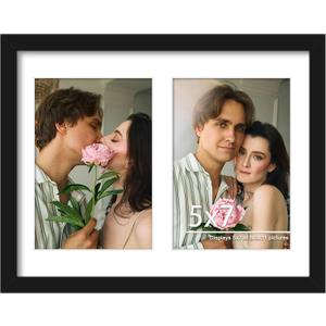 8.5x11 Double 5x7 Picture Frame Double Picture Frame Displays Two 5x7 inch Photos Horizontal Wall Mounting Display and Vertical Black