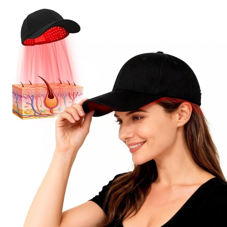 Red Light Therapy for Hair Growth, Cordless Hair Care for Home & Travel, Laser Therapy Cap for Hair Loss, Hair Loss Treatments Hat, Black