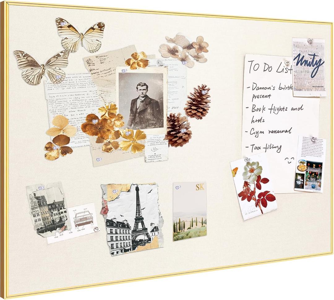Fabric Bulletin Board 40x30 inches, Golden Aluminum Framed Wall Pin Board