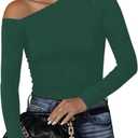 BONITEE Women's Sexy One Off The Shoulder Tops Asymmetrical Neck Clothes Long Sleeve Shirt Slim Going Out Top, S