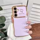 NITITOP Compatible with Samsung Galaxy S23 FE Case Cute Luxury Women Girls Men with Love Heart Electroplated Pattern Curly Wave Frame Raised Camera Shockproof Protection Cover-Lavender Purple