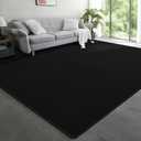 Modern Large Area Rug for Bedroom Living Room, 4x6 Feet Black Thickened Memory Foam Washable Rugs, Non-Slip Soft Minimalist Solid Indoor Carpets for Boys Girls Nursery Room Décor