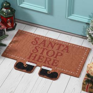 Dunzy Christmas Door Mat Santa Stop Here Coir Doormat Welcome Christmas Decorative Mat Non Slip Entrance Floor Rug for Winter Xmas Holiday Indoor Outdoor Front Porch, 23.25 x 15.25 Inch
