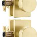 Goldenwarm Gold Door Knobs Passage, Zinc Alloy Brushed Gold Passage Door Knob, Heavy Duty Modern Hall and Closet Door Knobs, Hallway (2 Pack)