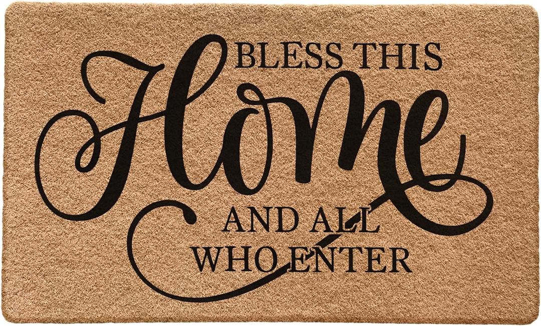 Bless This Home and All Who Enter Christian Door Mat for Front Door Outdoor Outside Entrance Porch, Religious Welcome Mats Doormats Outside, 17x30 Inches