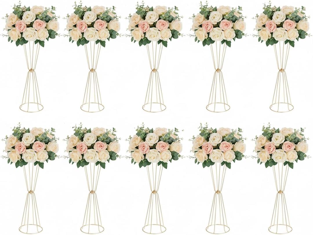 Set of 10 Geometric Gold Vases for Centerpieces - 23.6" Tall Flower Stands for Wedding, Metal Floral Trumpet Vases for Table Centerpiece Anniversary Party Birthday Events Christmas Home Decor