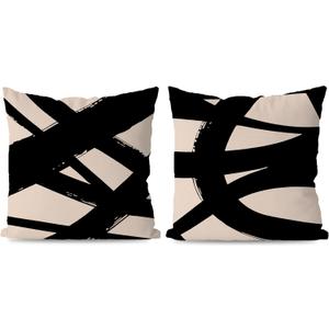 KEUSPI Black and Beige Modern Abstract Neutral Art Throw Pillow Cover 20x20 Decor for Home Living Room Abstarct Art Throw Pillow Case Set of 2