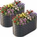 AHEONLAR 2 Pack 422ft Galvanized Raised Garden Bed Outdoor, Oval Sturdy and Durable Planter Boxes for Vegetables, Fruits, Flowers and Plants, Easy Assembly, Grey