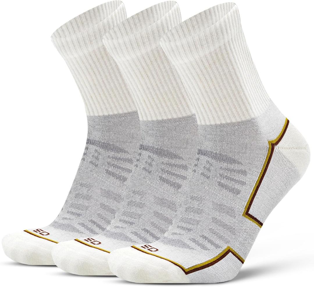 Socks Daze 3 Pack Quarter Thin Merino Wool Blend Running Socks Mens Womens Low Cut Light Cushion Ankle Walking Wool Socks (Small-Medium, 3 Pairs White)