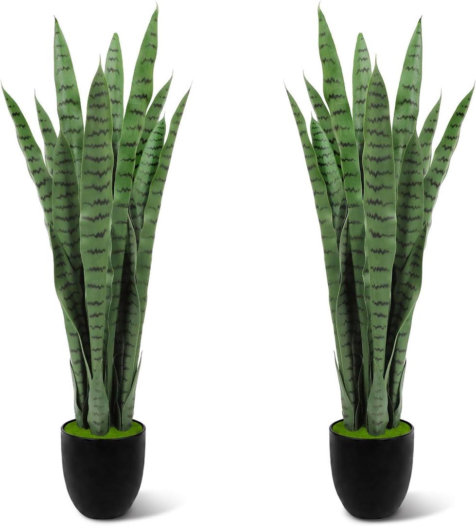 3FT Artificial Snake Plant Potted 2 Pack Fake Sansevieria Indoor Outdoor