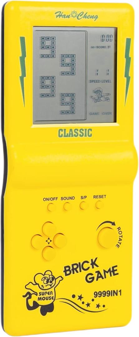 Retro Handheld Brick Game Console,Tank/Racing/Building Block Game,3.5-inch Large Screen,Built-in 23 Games (Yellow)