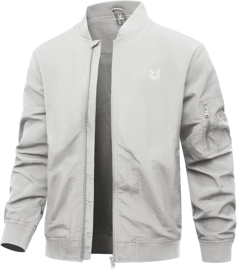 NORTHYARD Men's Bomber Jacket Lightweight Casual Windbreaker Zip Up Fashion Windproof Coat Spring Fall (Gray, XL)