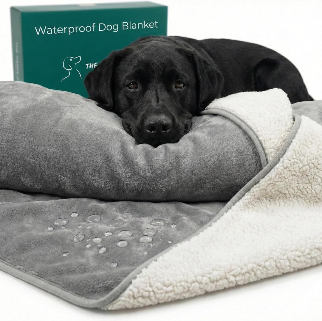 100% Waterproof Dog Blankets for Large Dogs  Soft Fleece, Washable Pet Throw for Couch, Car, Bed & Furniture Protection, Soft Fluffy Reversible Blanket, 40x47, Gray/White