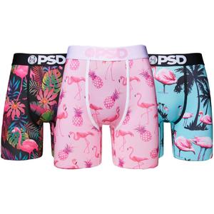 PSD Underwear Mens Boxer Briefs - Tropical, Standard Length Pack & Singles, Soft & Breathable Boxer Briefs for Men (Medium, Flamingo Jungle 3-pack)