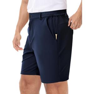LUSHENUNI Mens Golf Shorts Stretch Quick Dry 7 Lightweight Hiking Casual Dress Athletic Shorts with Zipper Pockets (White)