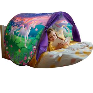 Official Dream Tents Unicorn, Comfortable, Friendship Bracelet Twin Bed Tent for Kids, Imaginative Pop Up Bed Tent Play Area, Reading Nook