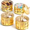 4 Pcs Ramadan Serving Trays with Lid Metal Gold Eid Mubarak Tray Decorations Ramadan Plate Food Storage Container for Serving Cookie Candy Pastry Dessert Eid Party(Classic)