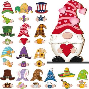 Blulu 32 Pcs Interchangeable Wooden Gnome Decor St. Patrick's Day Easter Gnomes Welcome Sign Holiday Seasonal Tiered Tray Decor with Magnet Pieces Decorations (Bright)