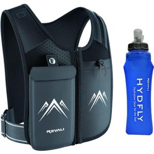 2 x REVALI Running Vest, USA Original Patent, Zip Reflective Running Vests with 500ml Hydration Bottle, Adjustable Waistband & Breathable Material, Chest Pack Gear Phone Holder for Men & Women (Small-Medium, Black)