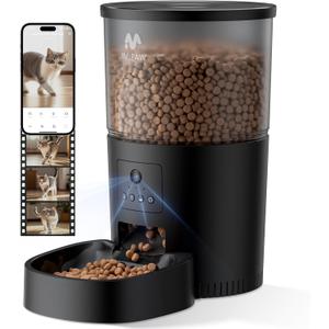 IMIPAW Automatic Cat Feeder with Camera, 1080P HD AI Pet Recognition Recording, 5G WiFi APP Remote Control, Timed Programmable Food Dispenser, Two-Way Audio, with Night Vision Function and Desiccant (Black)
