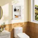 CHOEZON Recessed Wall Niche, 2-Tier Recessed Medicine Cabinet, Bathroom Cabinet Wall Mount, Bamboo Medicine Organizer, Wall Storage Cabinet, for Bathroom, Living Room, Kitchen, White