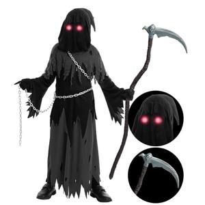 Spooktacular Creations Glowing Eyes Grim Reaper Costume for Kids, Halloween Costume for Boys, Halloween, Dress-up Party. Size XL