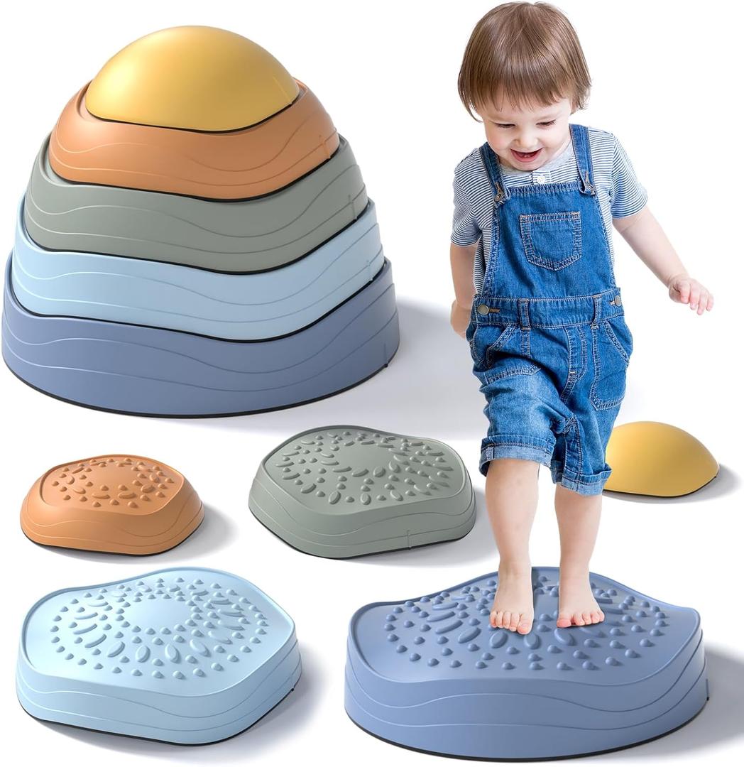 Lehoo Castle Stepping Stones for Kids, Non-Slip Toddler Stepping Stones, Indoor & Outdoor Sensory Toys for Toddlers 1-3, Balance Board Obstacle Course for Kids 3-5