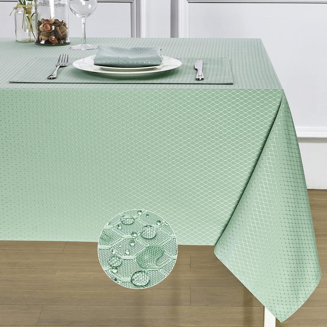 Rectangle Table Cloth Linen Farmhouse Stainproof Waterproof Washable Polyester Oblong Rectangular Fabric Table Cover for Kitchen Dining Dinner (Sage Green, 60 X 84 Inch)