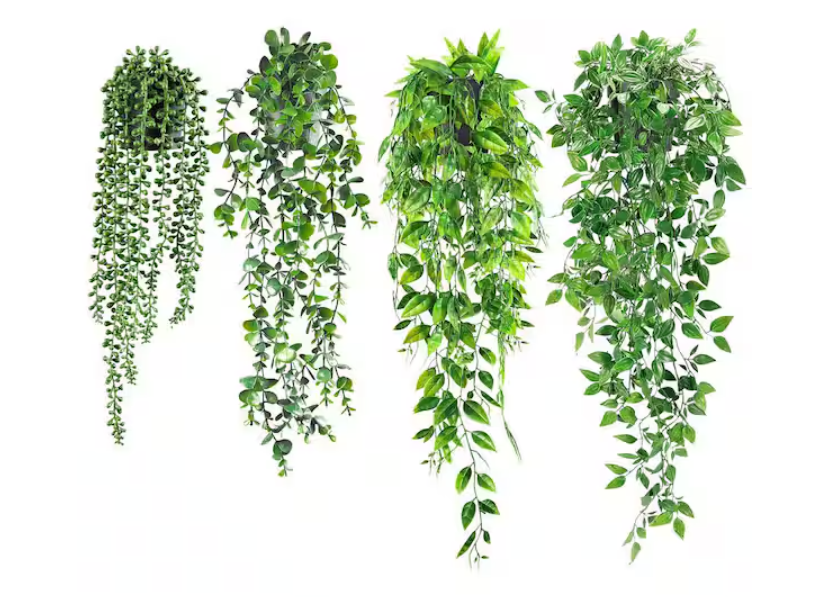 25.6 in. Green Fake Plant Hanging Plants with Pots, Artificial Ivy Vine Faux Eucalyptus Hanging Plant (4-Pack)