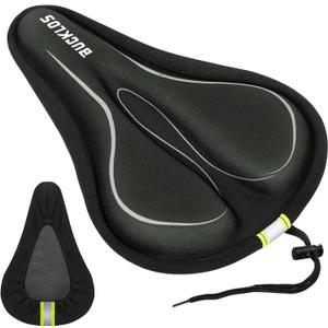 BUCKLOS Bike Seat Cover Bicycle Seat Cushion Comfort Memory Foam Padded for Men Women Extra Soft Bicycle Seat Cover with Drawstring Fit for Stationary Mountain & Road Bikes (Lycra Foam-SILVER)