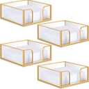 LemonRoad 4 Pcs Square Gold Napkin Holder for Table 5.7 x 5.7 Inch Decorative Cocktail Napkin Holder Glass Flat Paper Basket for Kitchen Dining Buffet Bar Counter Wedding Party Restaurant Bar Hotel