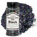 HEMOER Black Glitter, 100g/3.5oz Holographic Chunky Glitter Mixed Hexagon Chunky & Fine Flakes Iridescent Sequins for Epoxy Crafts, Resin, Nail Body, Tumblers, Festival Party