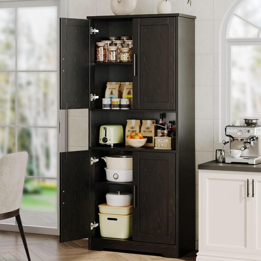 IDEALHOUSE Kitchen Pantry Cabinet, 70in Tall Storage Cabinet with Doors and Adjustable Shelves, Freestanding Cupboard for Living Room, Dining Room, Bathroom (Black)