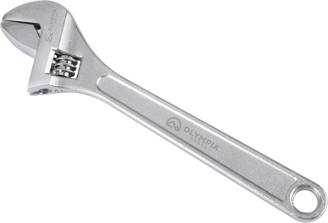 Olympia Tools 10" Adjustable Wrench, Heavy Duty Drop Forged Steel, Chrome Plated, Precision Machined Jaws, Rust Resistant