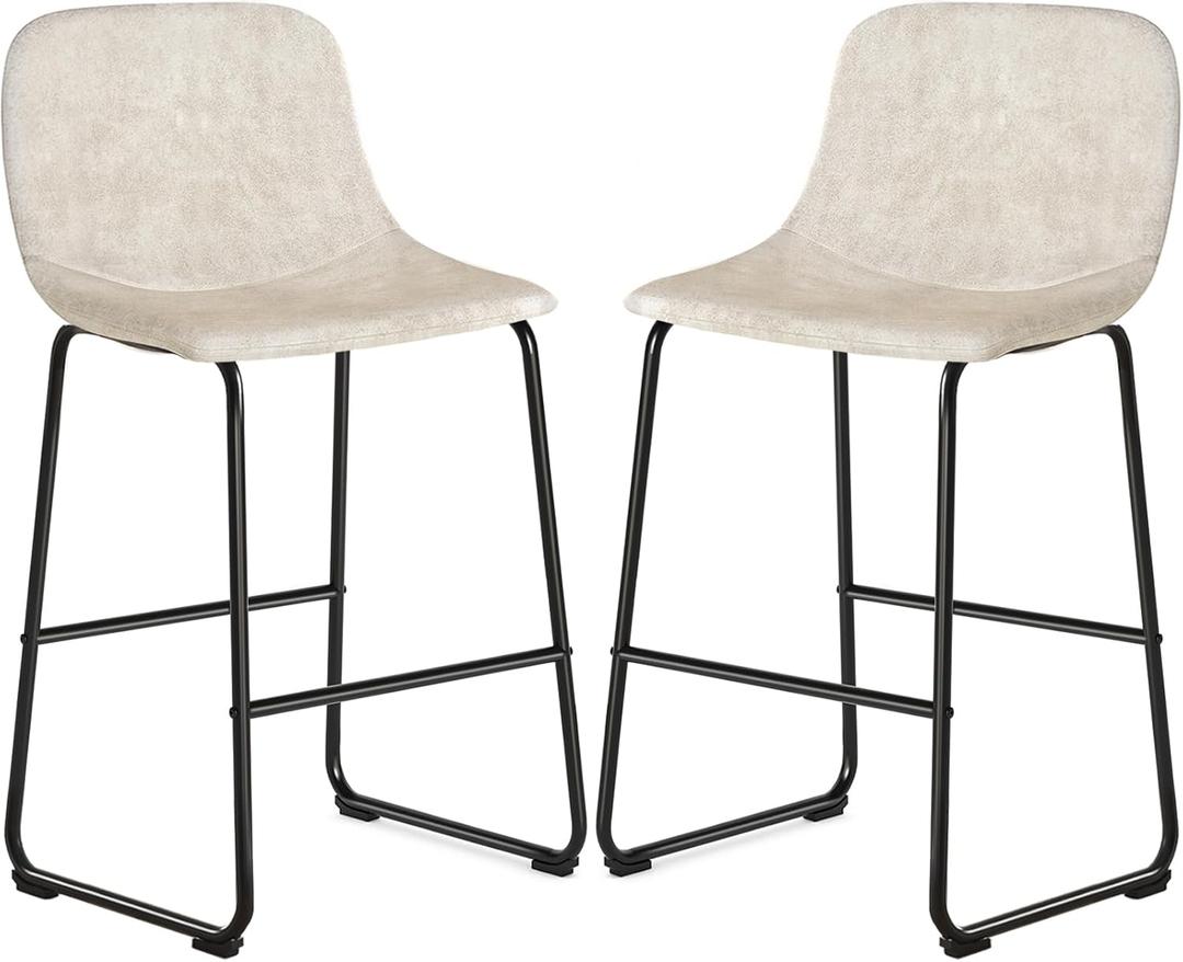 TAVR Furniture Leathaire Fabric Bar Chairs with Back and Footrest Set of 2 Beige Modern Bar Stool Height for Pub Coffee Home Dinning Kitchen (2 Pcs 30'' Bar Stools)