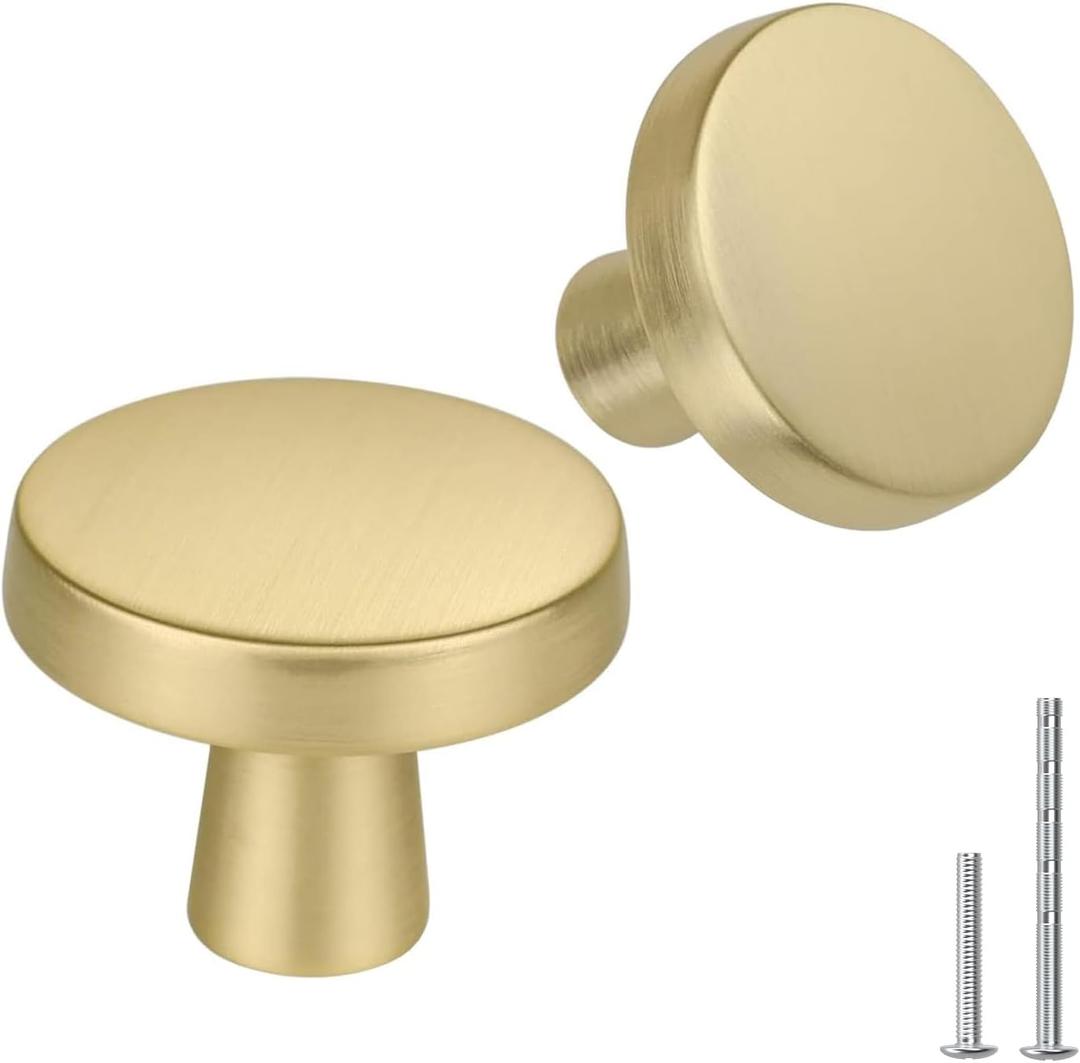 goldenwarm 10Pack Brushed Gold Drawer Knobs for Cabinets, Brushed Brass Round Cabinet Knobs for Dresser Drawers