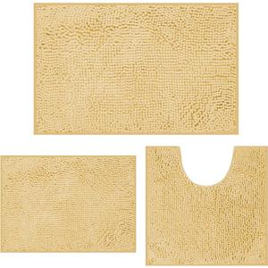 Bathroom Rug Mat Set 3 Piece, Chenille Bath Mat Set, Non-Slip Ultra Soft Carpet Mats, Absorbent with U-Shaped Toilet for Bathroom, Tub, Shower, Cream (16" x 24" & 20" x 32"& 20" x 20" U shape)