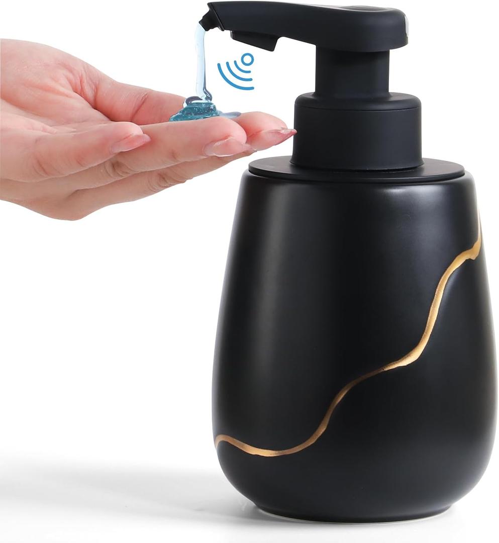 BosilunLife Automatic Soap Dispenser Bathroom - Liquid Hand Free Dispenser Smart Electric Lotion Soap Dispenser Touchless with Waterproof Pump Rechargeable Dish Soap Dispenser Ceramic Black